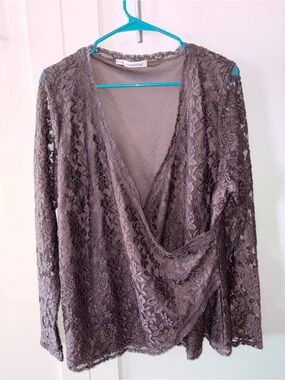 Maurices Lace Trim V-Neck Top - Dusty Mauve